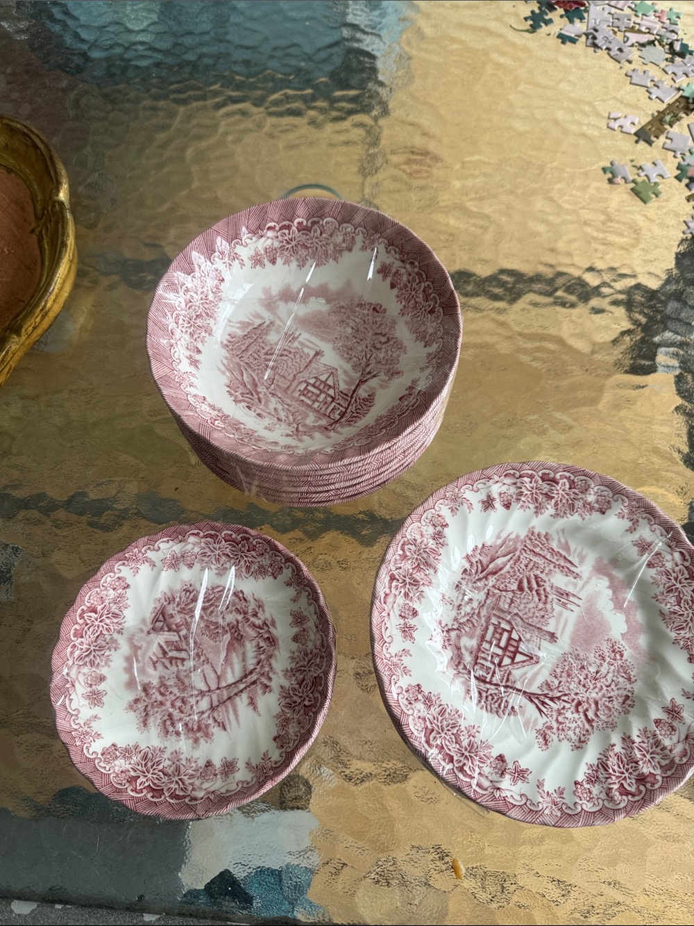 Vintage Red Transferware  Churchill.   8 bowls  8 plates and 6 smaller plates